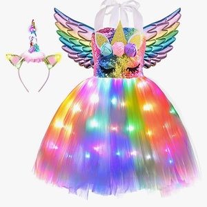 New Girls Unicorn Costume with LED light up tutu dress